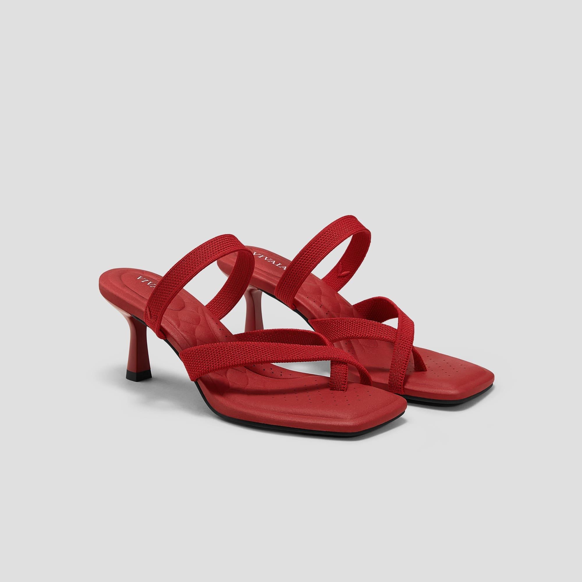 [Alina] Square toe kitten heel strappy sandals