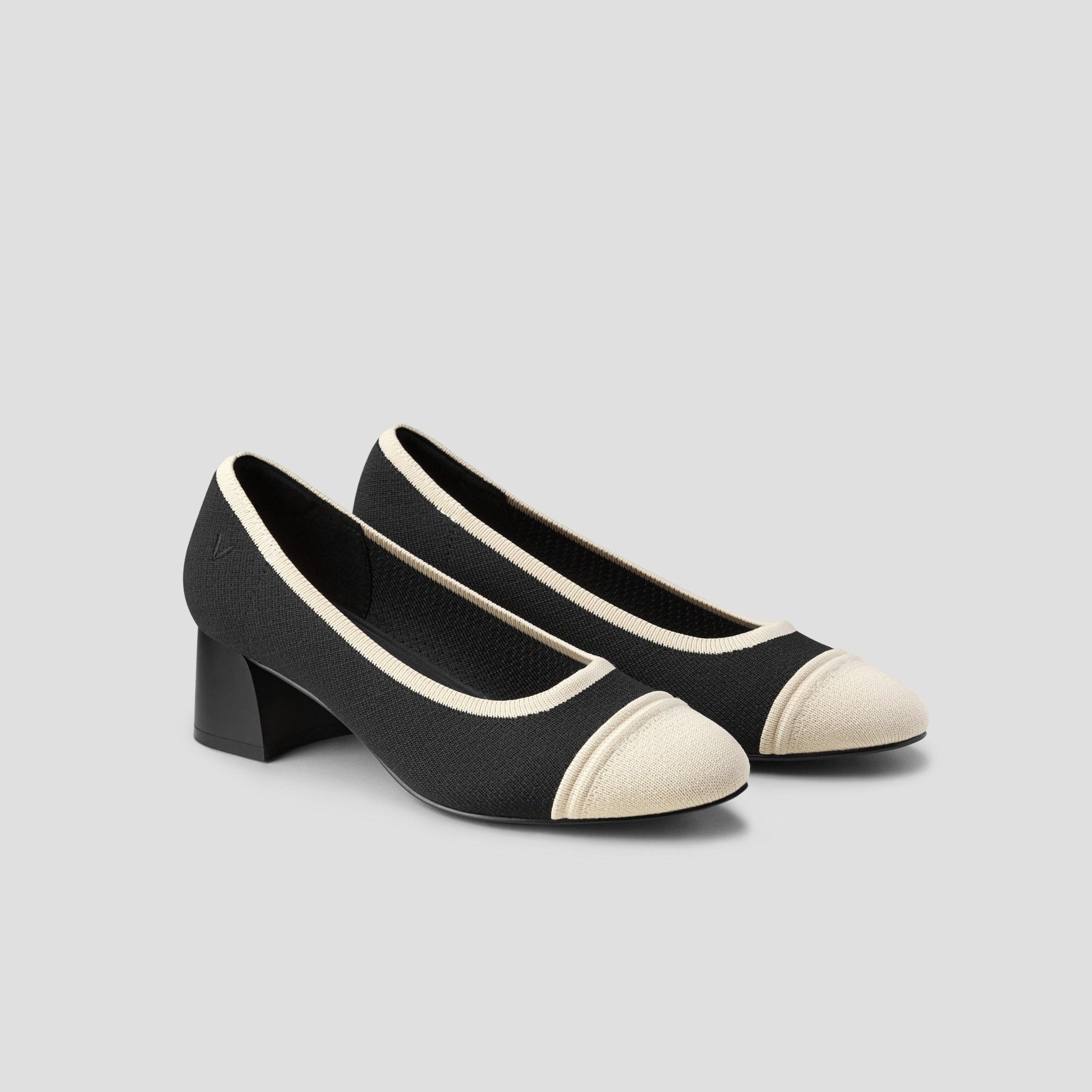 [Julie] Round toe Bicolor Chunky Heel Pumps