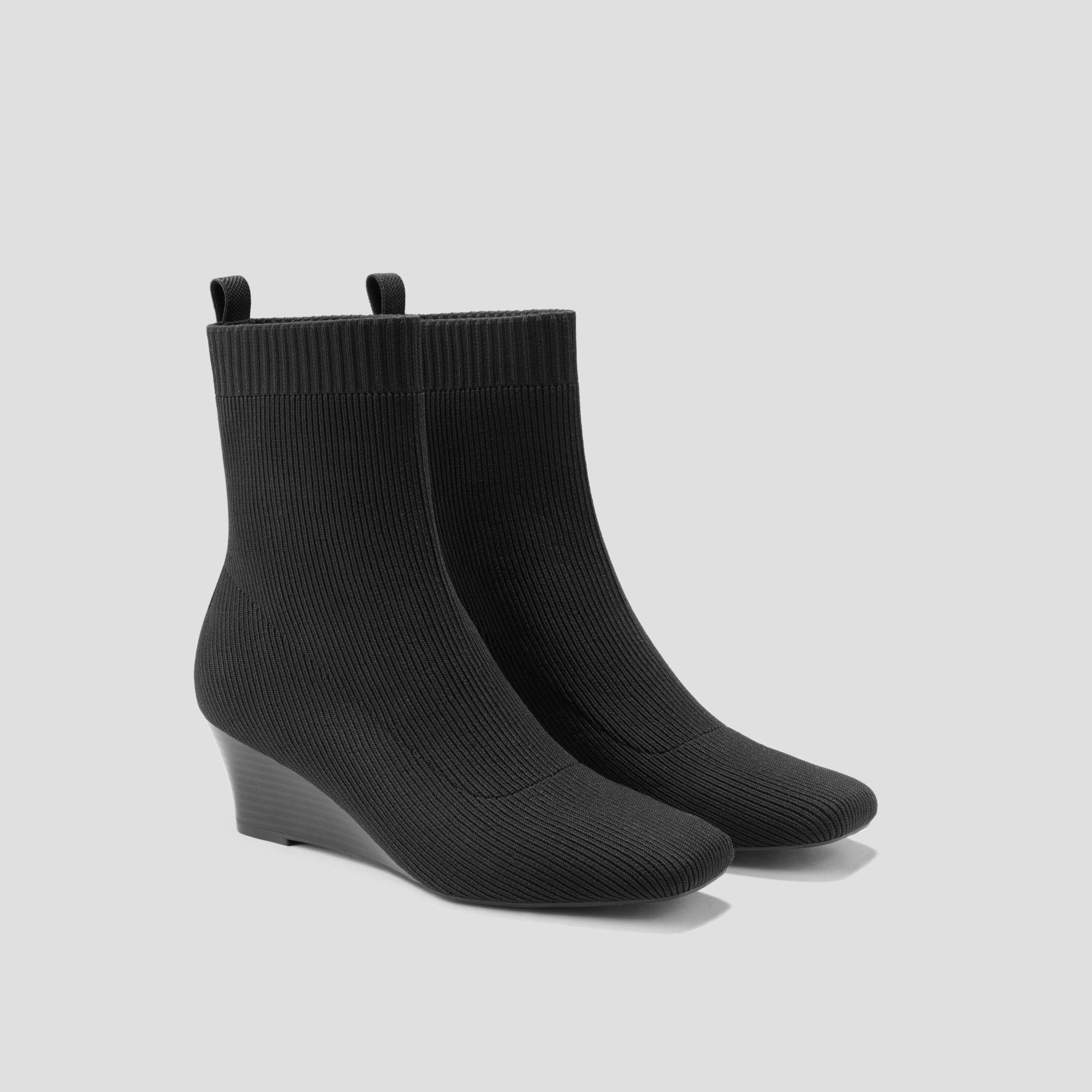 [Margot Wedge Bootie] Square toe Water Repellent Wedge Short Boots