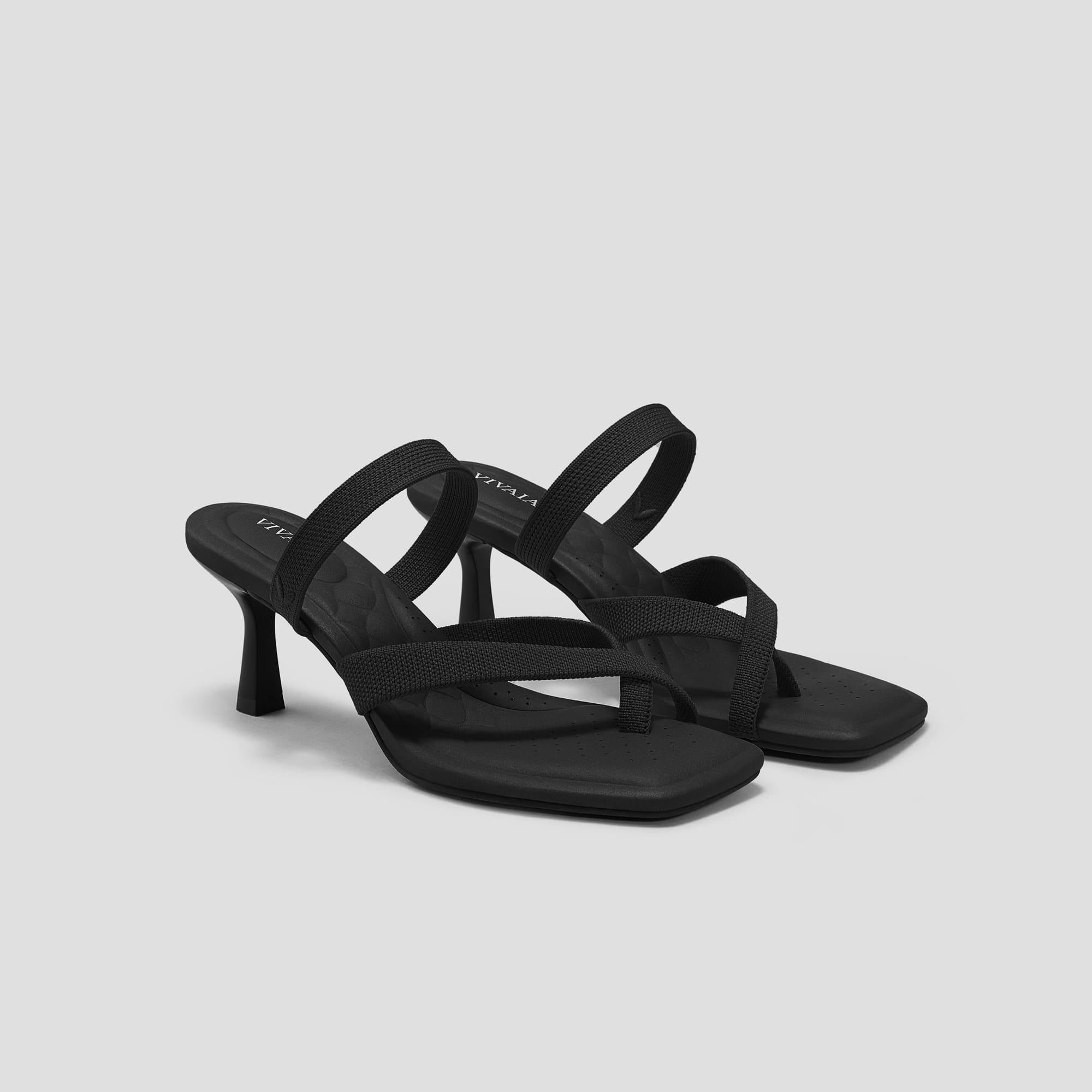 [Alina] Square toe kitten heel strappy sandals