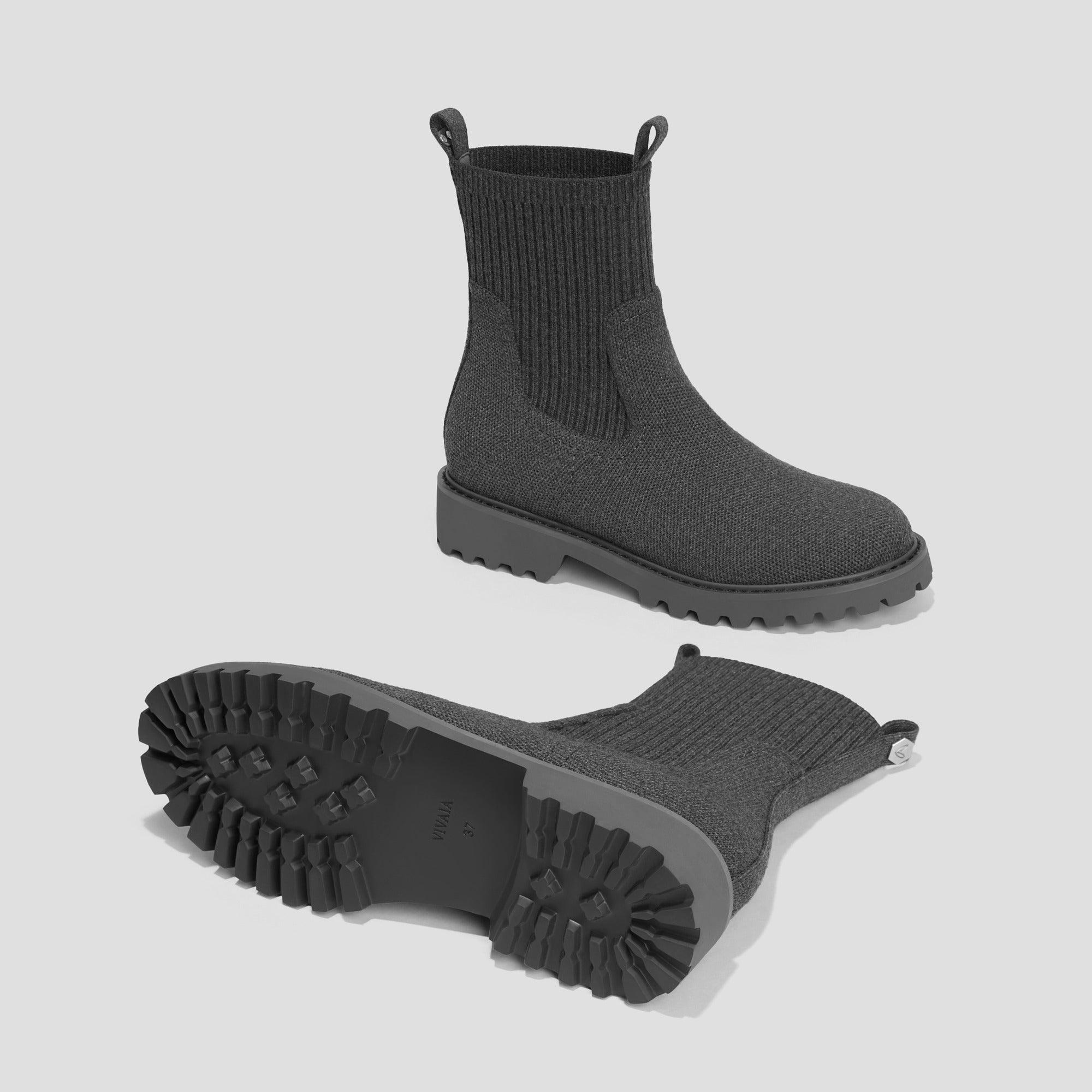 [Flora] ラウンドトゥ 撥水加工 ラグソール アンクルブーツ