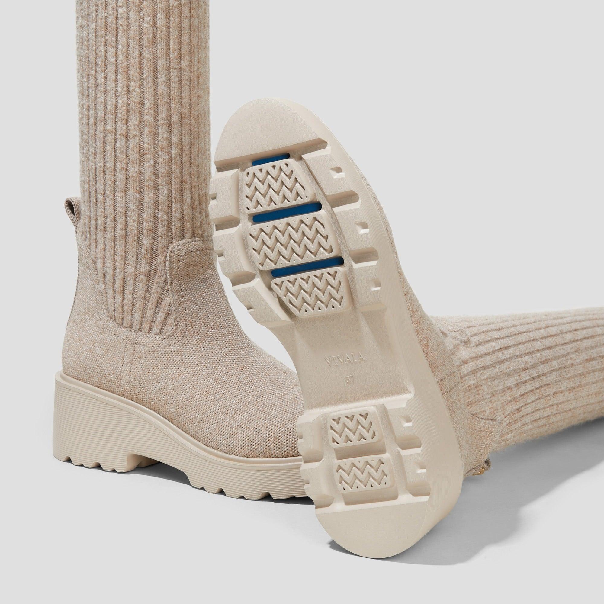 [Eduarda] ラウンドトゥ 撥水加工 ニーハイ プラットフォーム チャンキー ウェッジブーツ