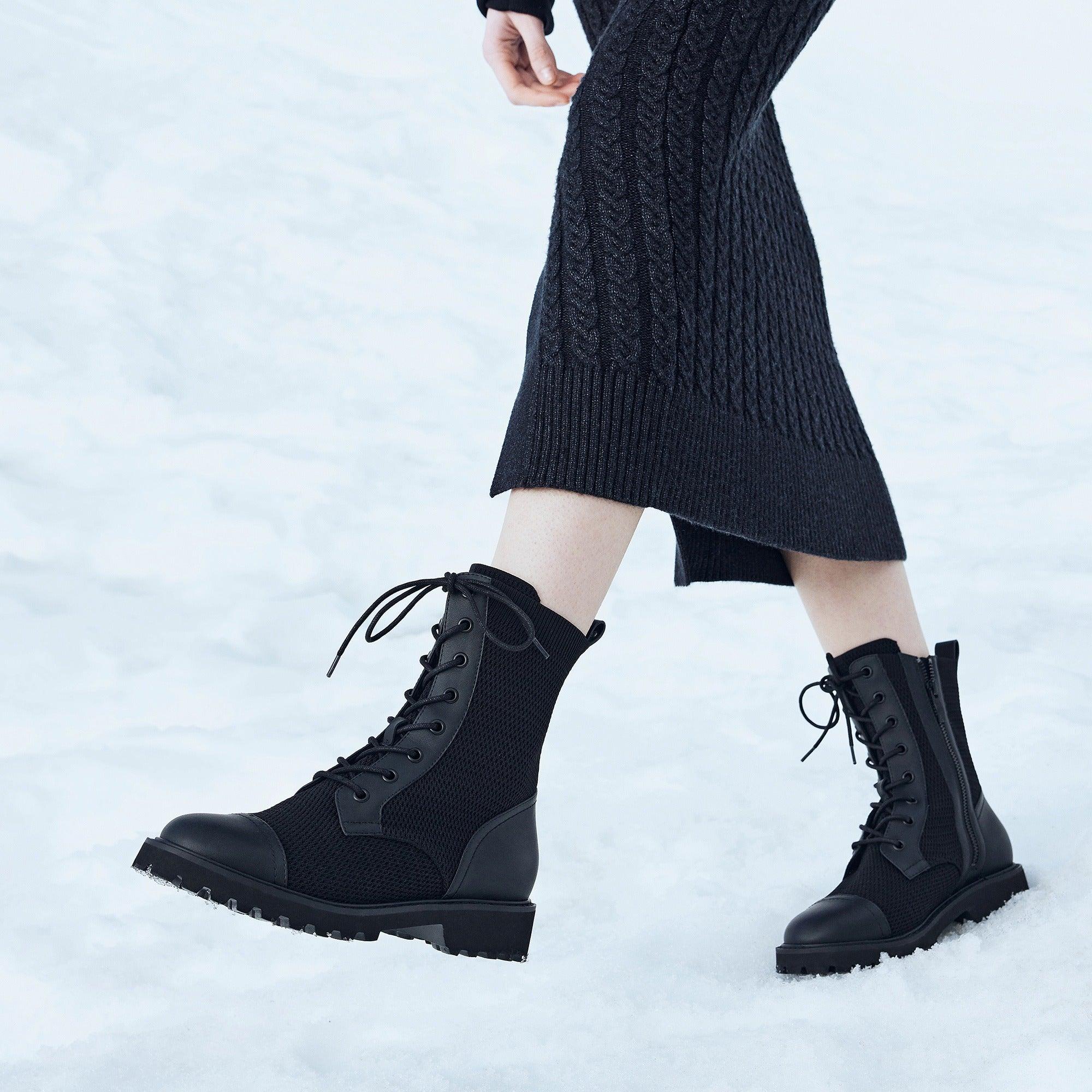 [Florence] ラウンドトゥ 撥水加工 ラグソール レースアップ アンクルブーツ