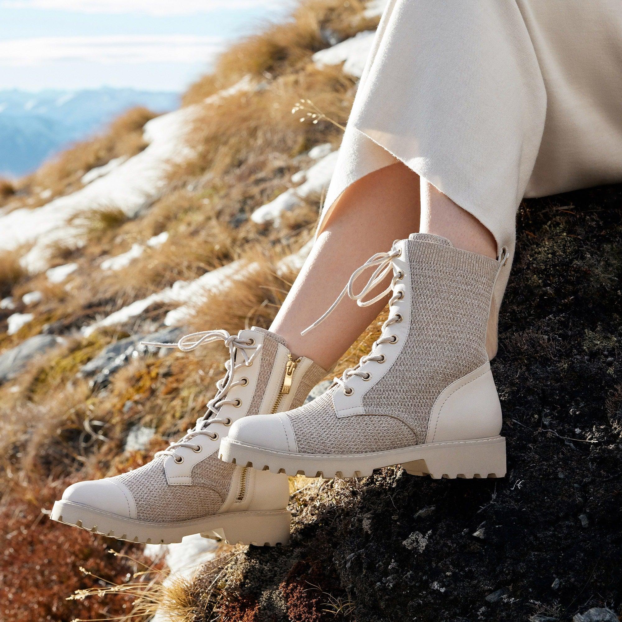 [Florence] ラウンドトゥ 撥水加工 ラグソール レースアップ アンクルブーツ