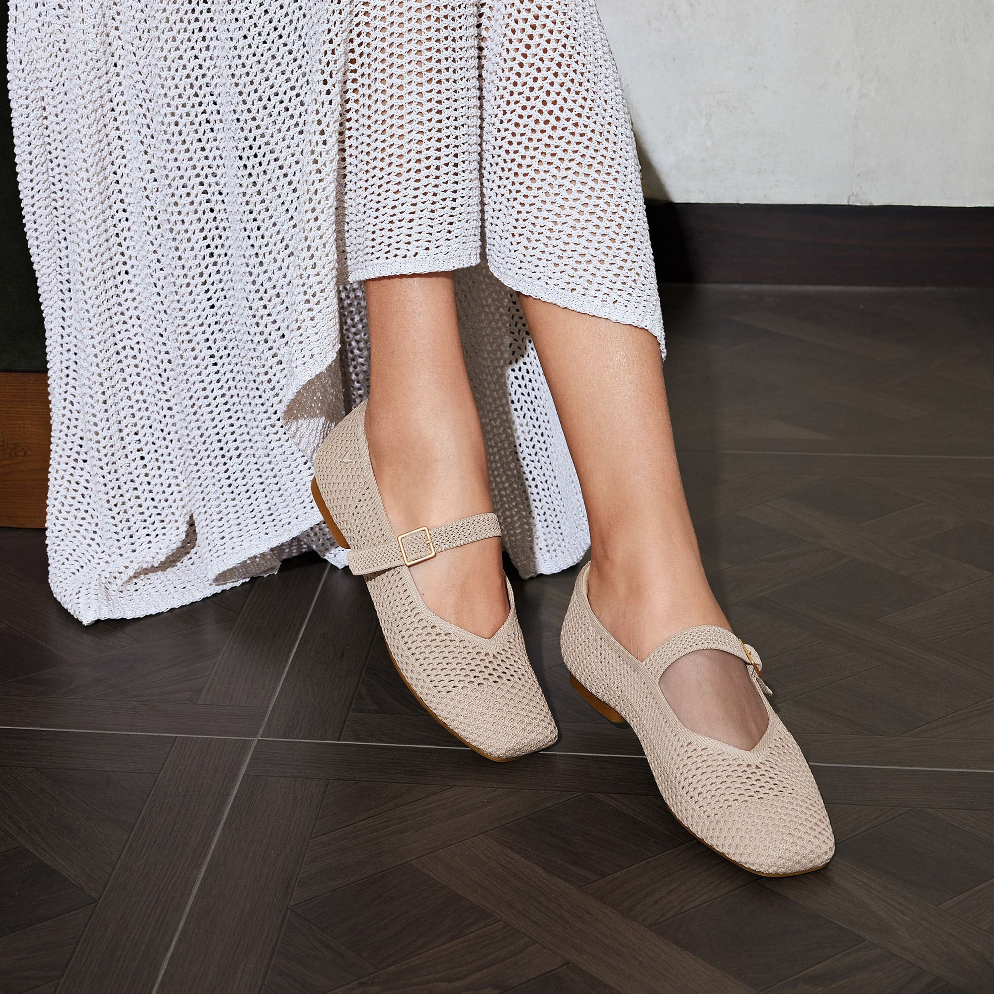 [Margot Mary-Jane Mesh] Square toe Mary-Jane Flat Shoes