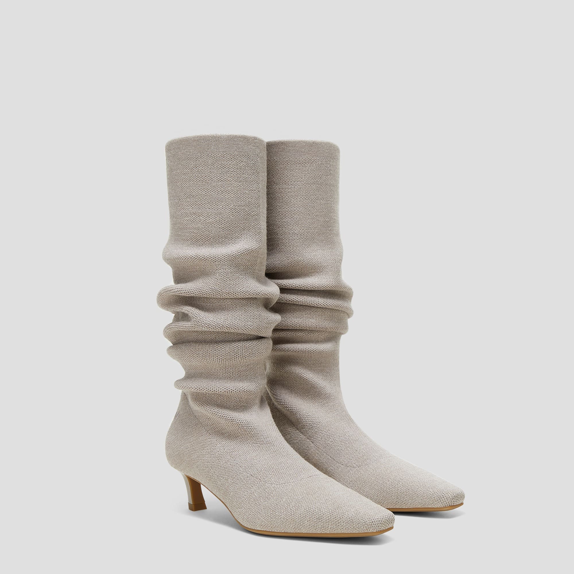 [Rumi] スクエアトゥ スロウィー ニーハイ キトゥンヒール ブーツ