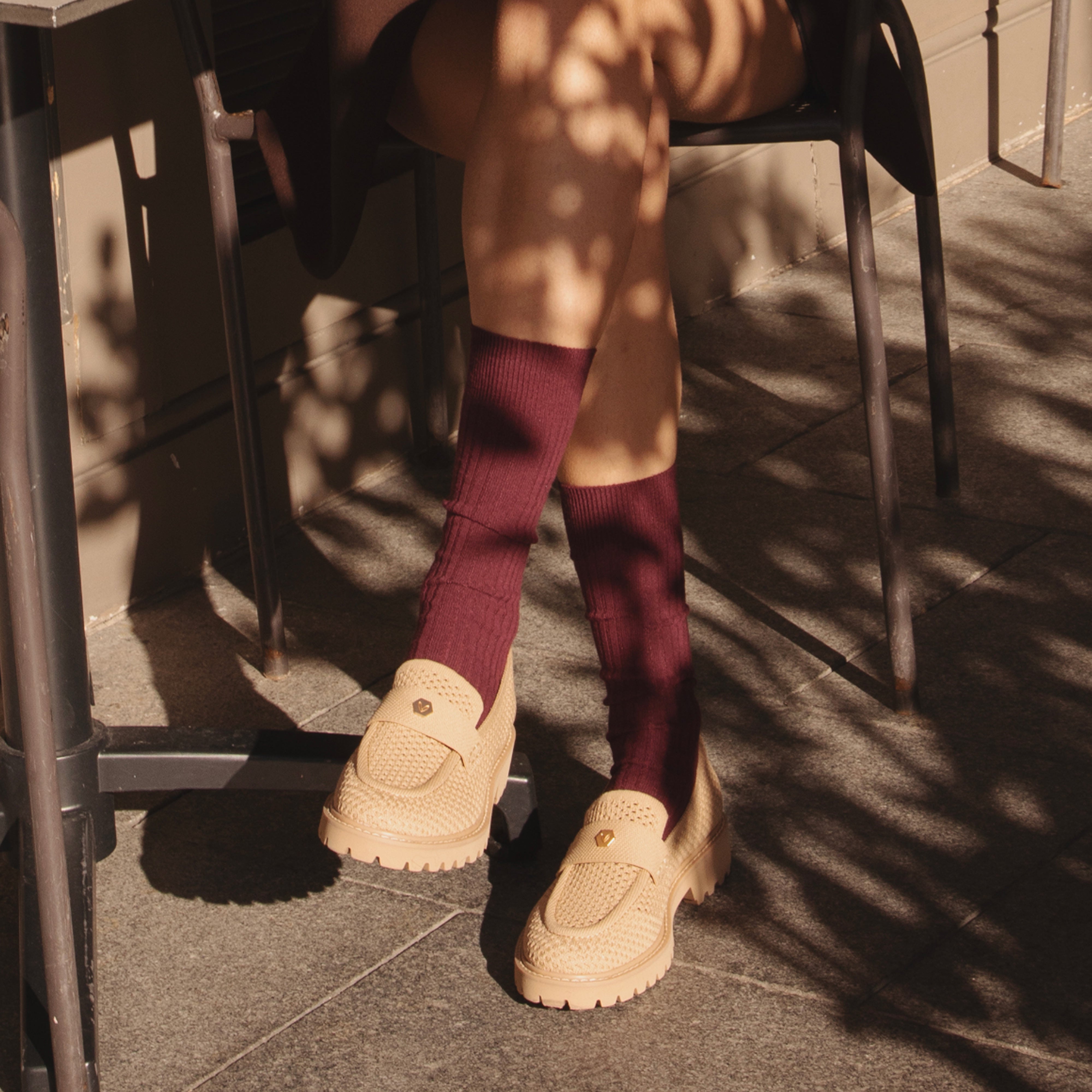 [Francesca] アーモンドトゥ プラットフォーム トラックソールローファー