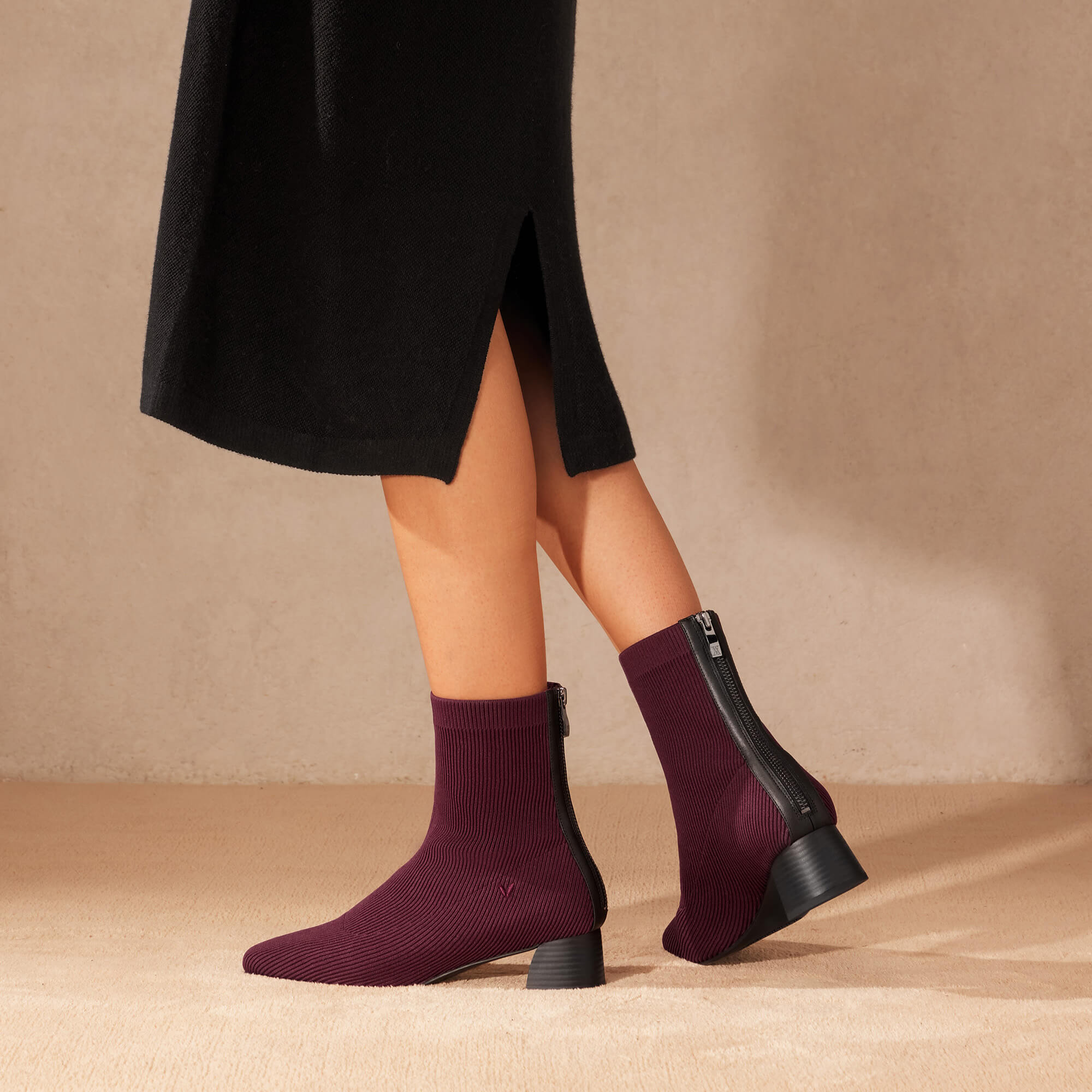 [Marcella] スクエアトゥ 撥水加工 バックファスナー付き ショートブーツ