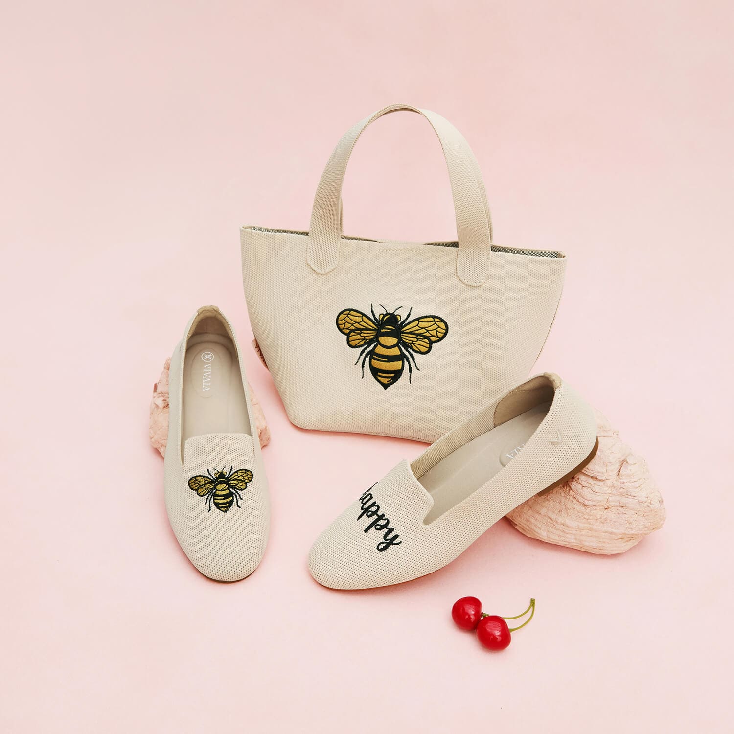 [Audrey+Anita] ラウンドトゥ 刺繍ローファー&ミニトートバッグ セット