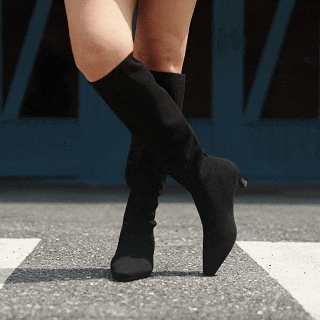 [Rumi] スクエアトゥ スロウィー ニーハイ キトゥンヒール ブーツ